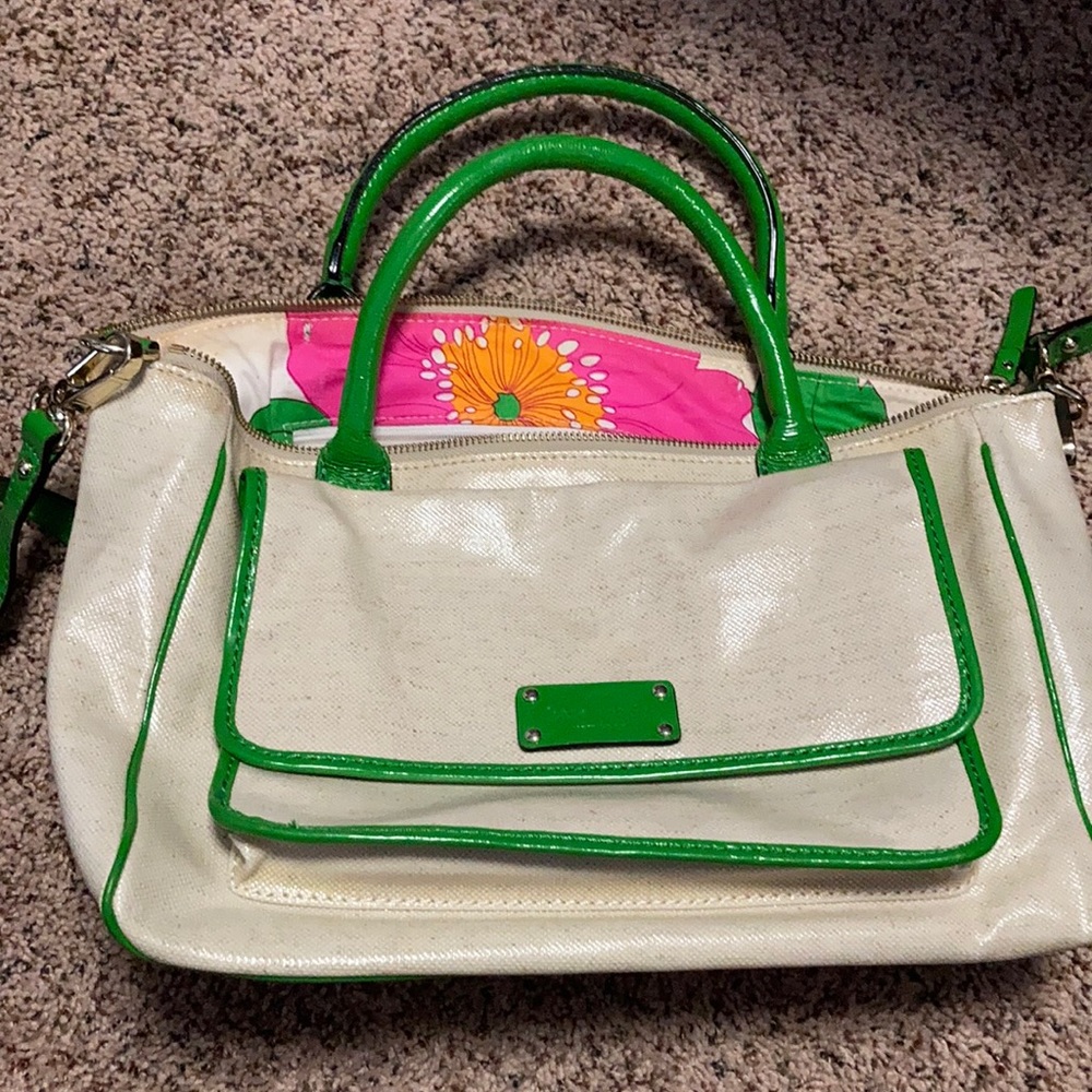 Kate Spade large tan greened lined purse